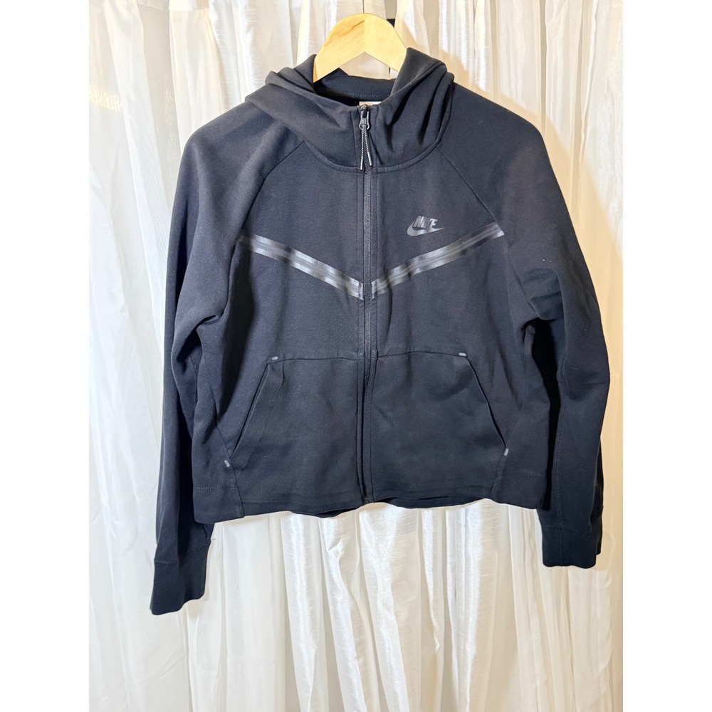 Nike Tech Fleece Full Zip Hoodie Womens Medium Black Cropped Chevron Jacket